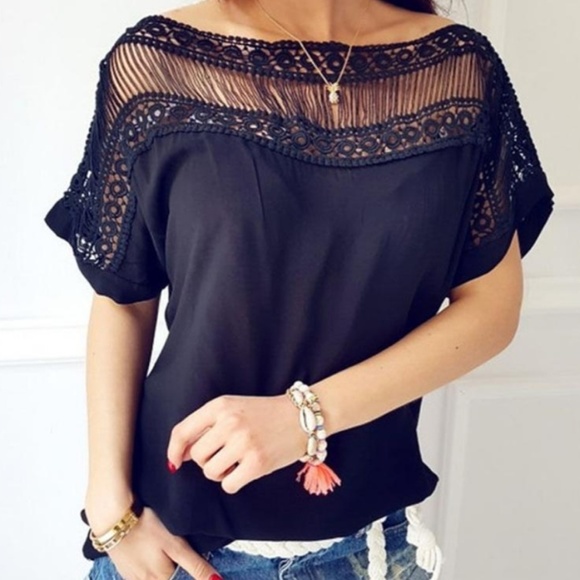 Casual Short Sleeve Hollow Blouse - Picture 2 of 4